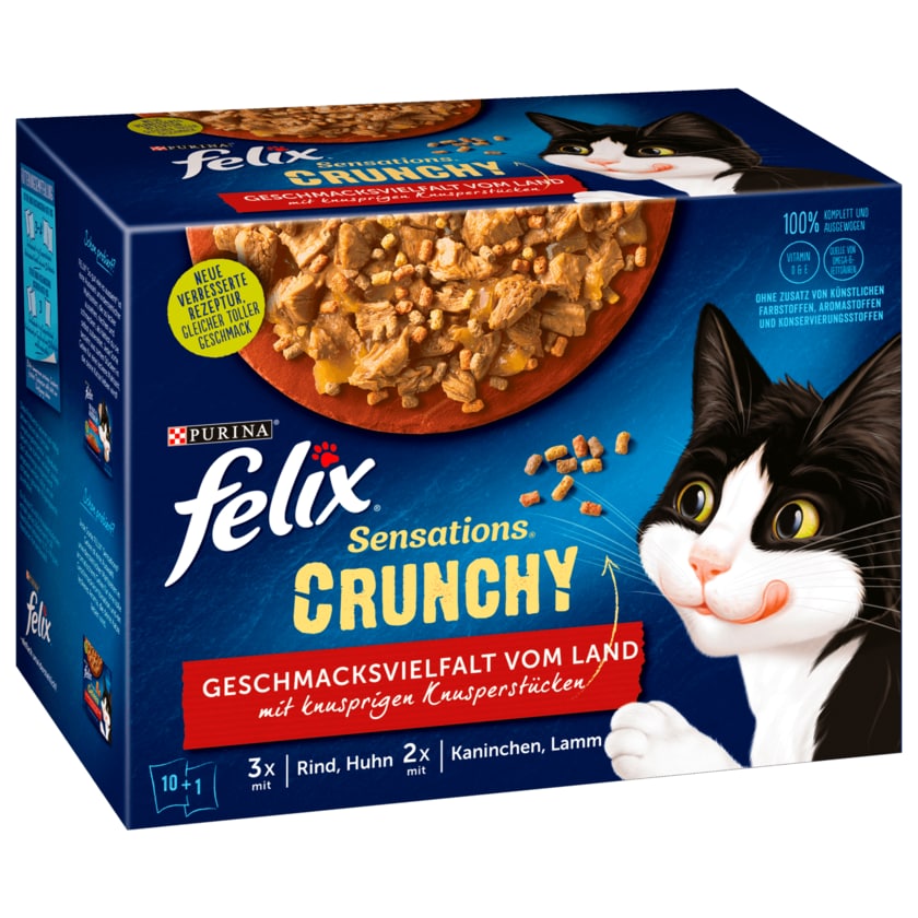 Purina felix Sensations Crunchy Geschmacksvielfalt vom Land 10x85g